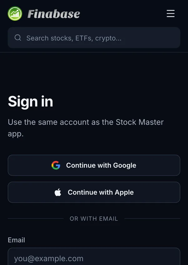 The sign-in page on a phone in dark mode